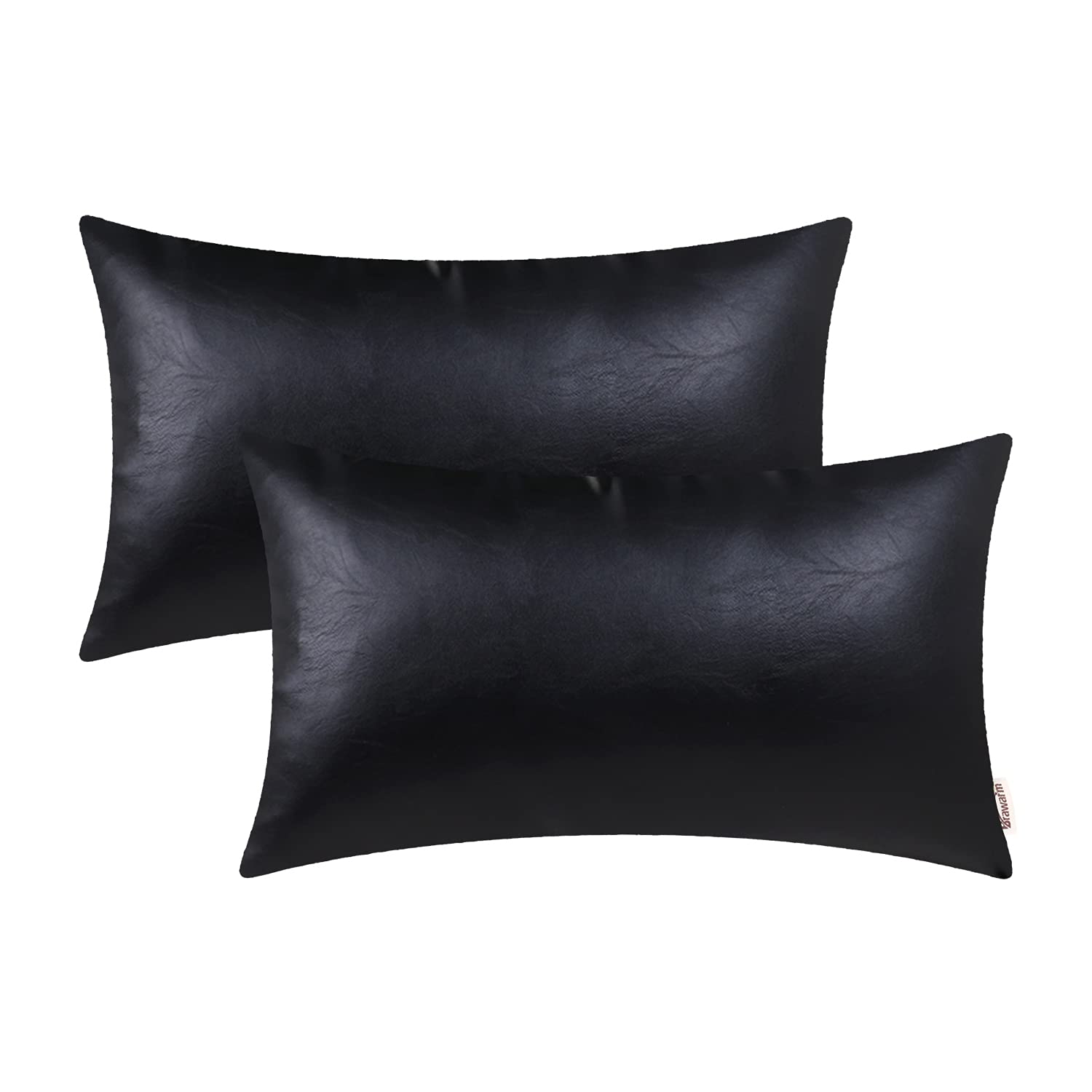 Brawarm Faux Leather Throw Pillow Covers 12 X 20 Inches - Rose Gold Leather Lumbar Pilow Covers Pack Of 2, Solid Dyed Leather Pi